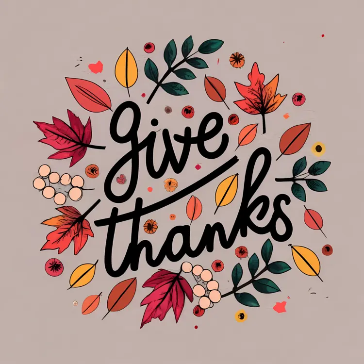 Give Thanks Text with Autumn Leaves