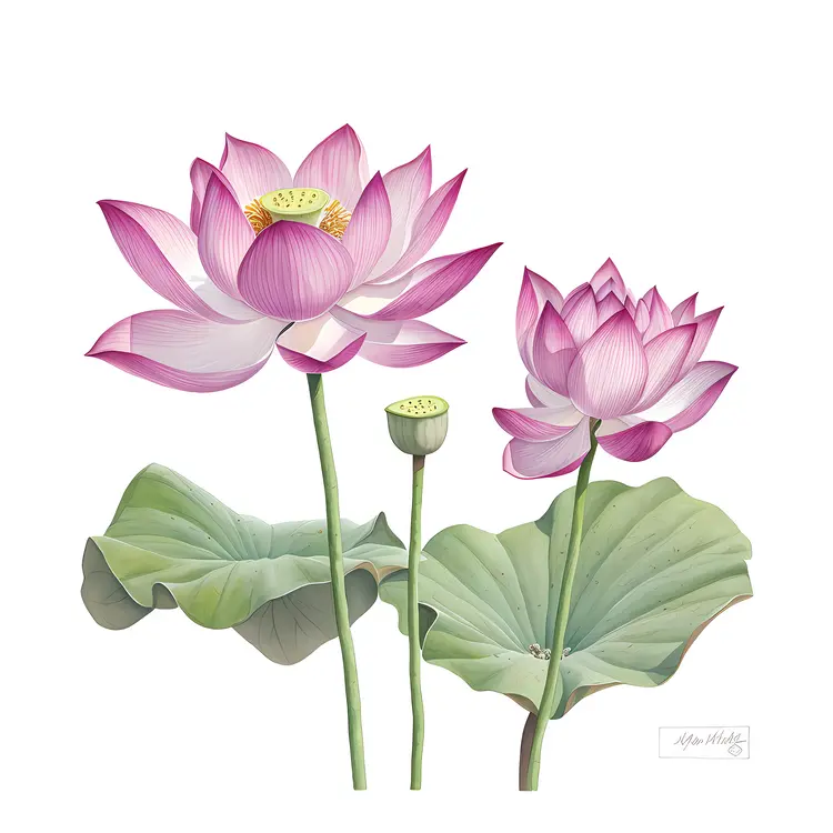 Beautiful Pink Lotus Flowers Illustration