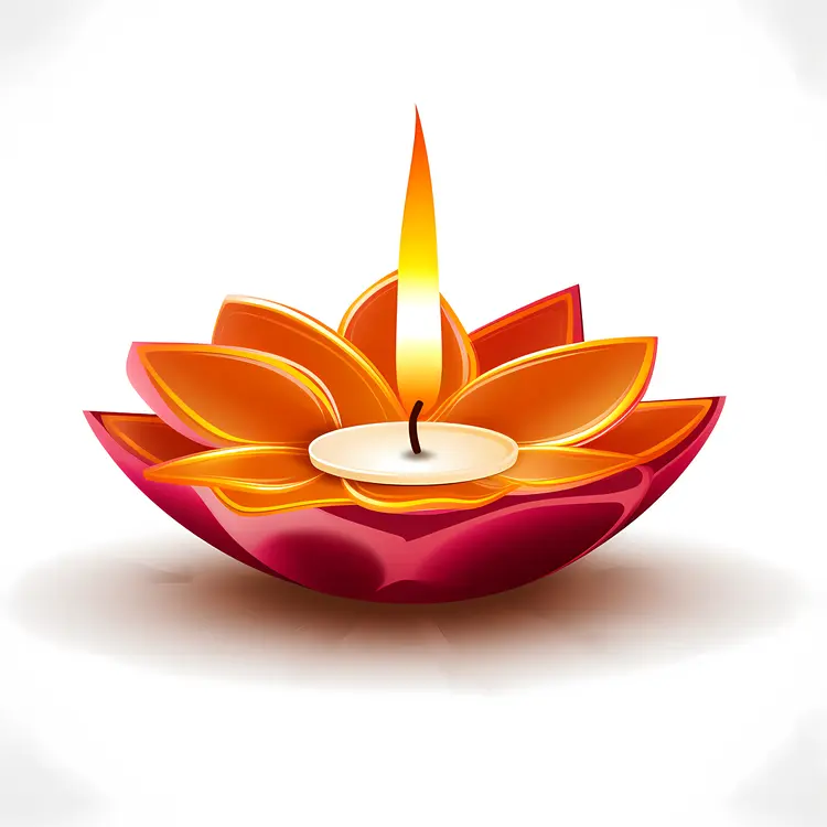 Red Diya with Orange and Yellow Petals for Diwali