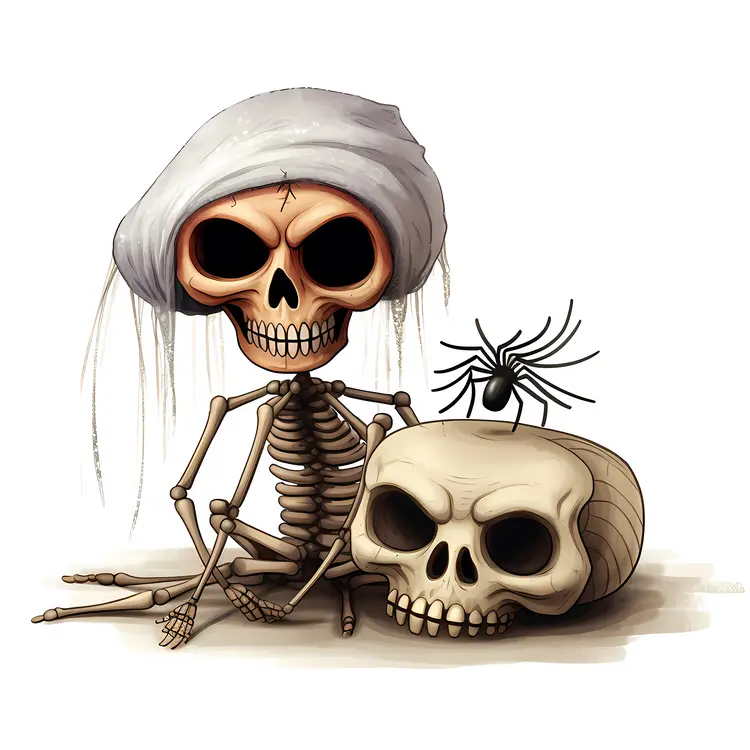 Skeleton with Skull and Spider