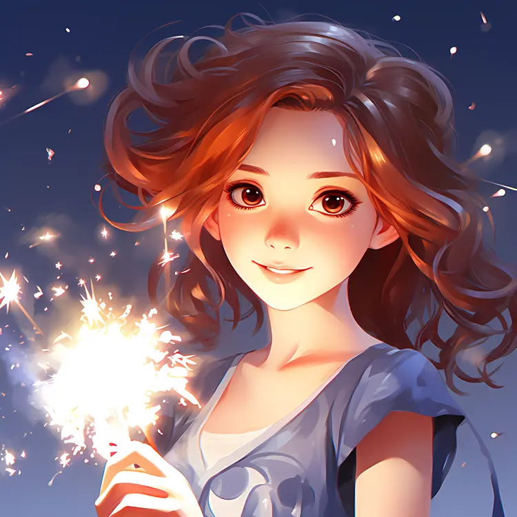 Animated Girl with Sparkler in Hand