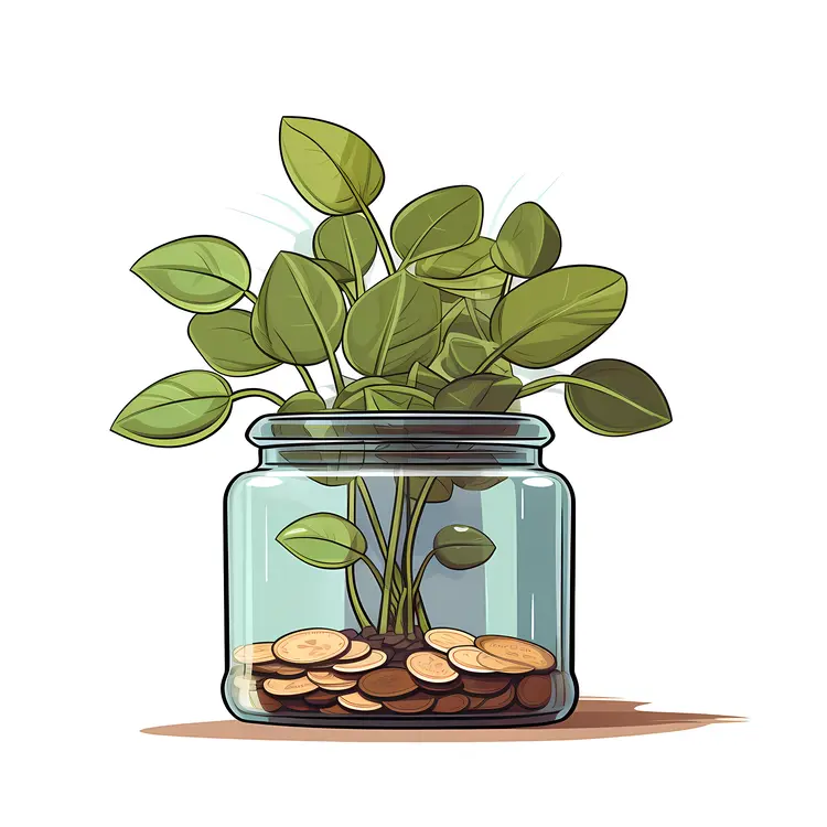Plant Growing in Jar of Coins