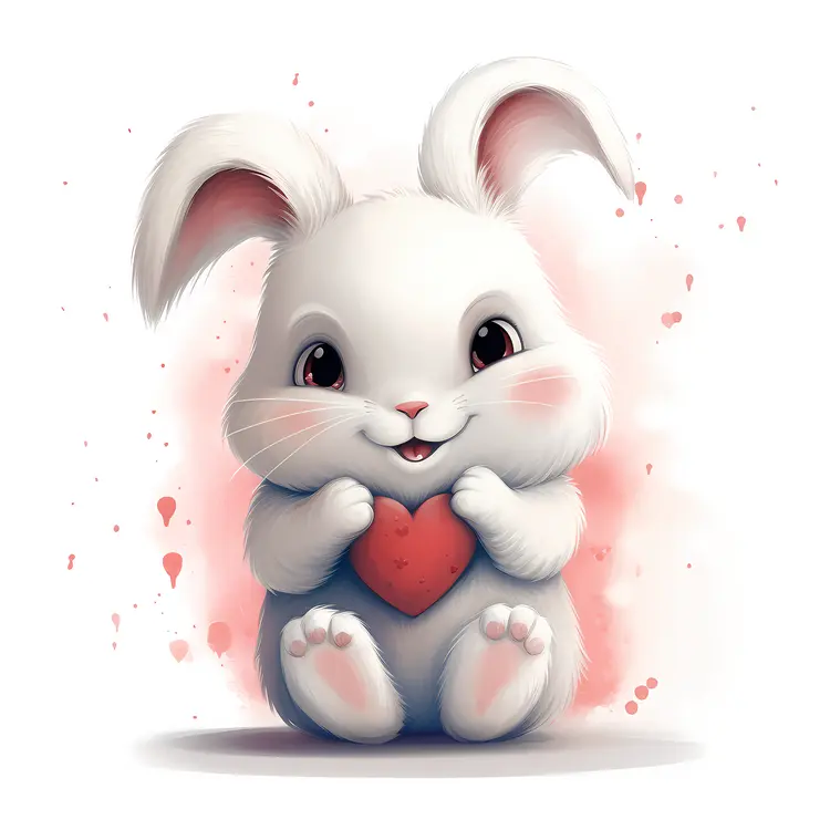 Adorable White Bunny Holding a Heart