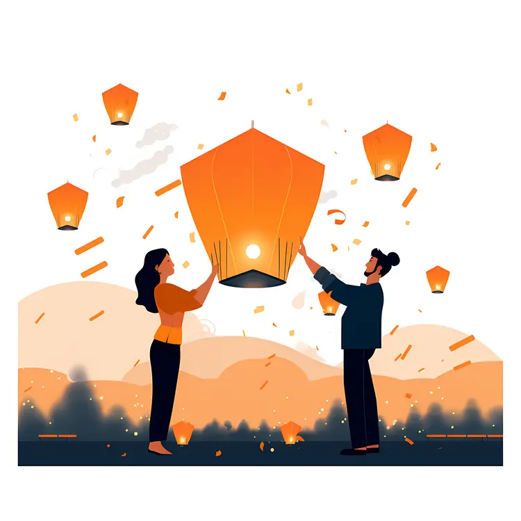 Couple Releasing Sky Lanterns