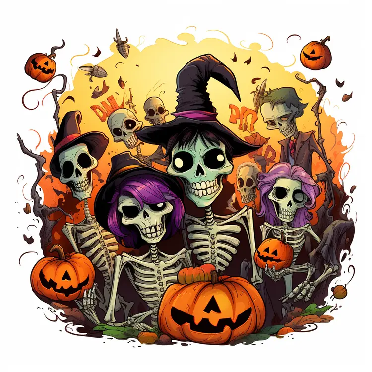 Skeletons with Pumpkins for Halloween