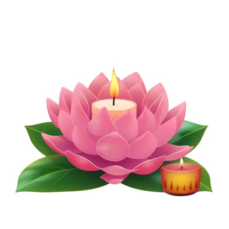 Pink Lotus Candle with Green Leaves