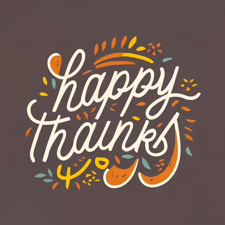 Happy Thanks Typography with Autumn Leaves