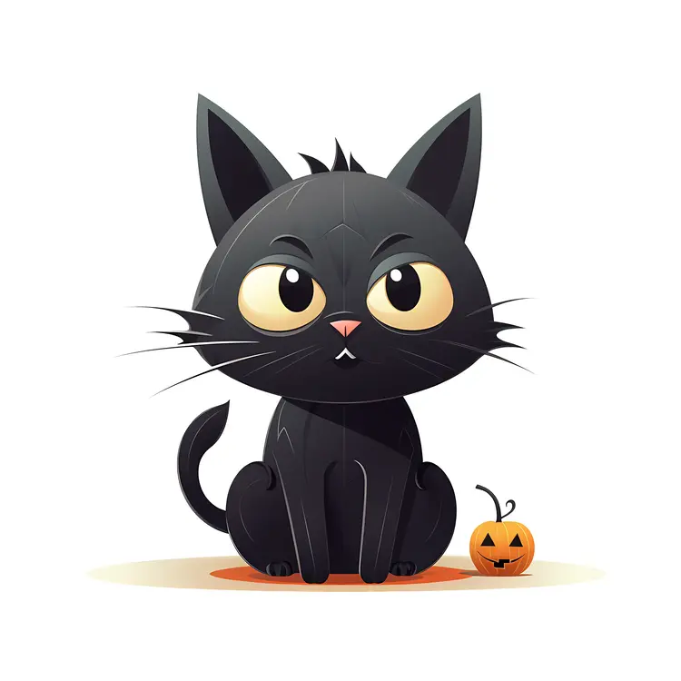 Cute Black Cat with Pumpkin for Halloween