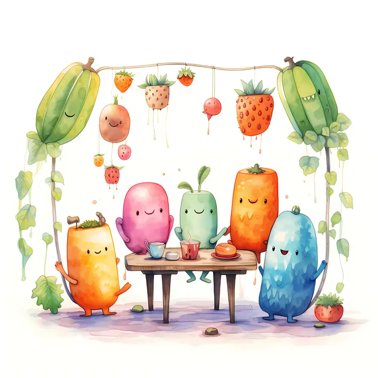 Vegetable Characters Having a Meal