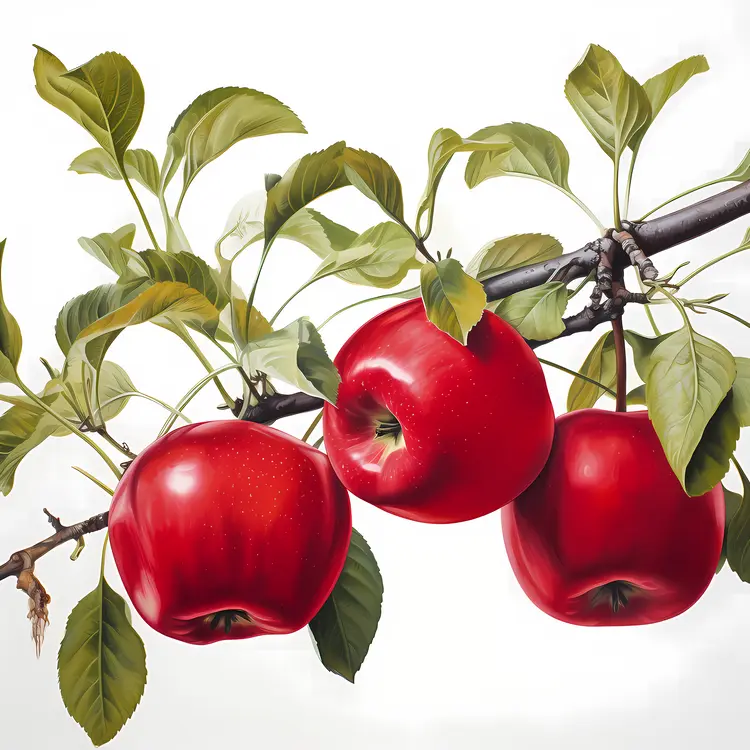 Fresh Red Apples on a Tree Branch