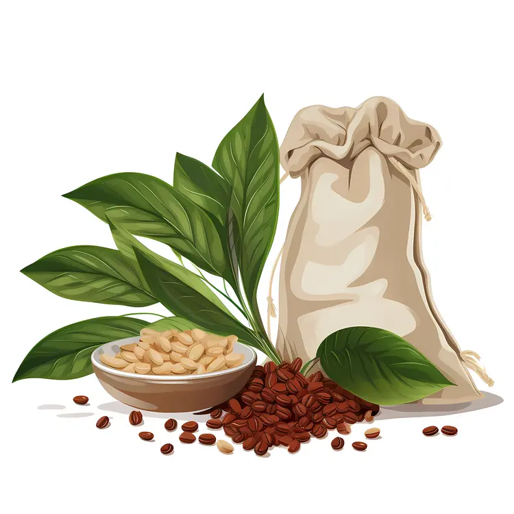 Coffee Beans and Sack with Coffee Plant