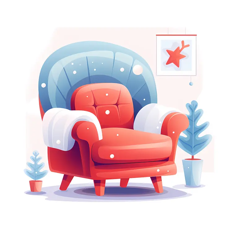 Red Armchair with Plant and Picture Frame