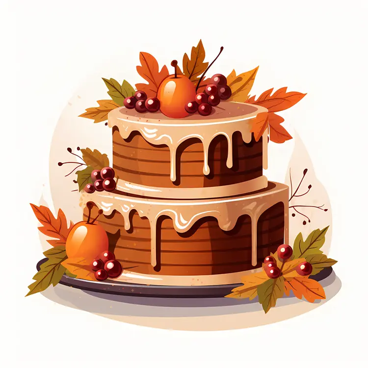 Two-Tier Cake with Pumpkins and Berries
