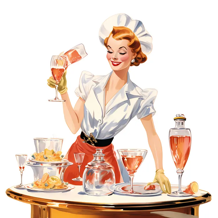 Vintage Woman Bartender Serving Cocktails