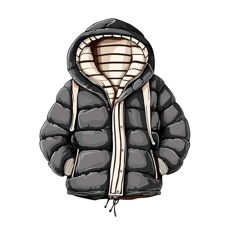 Black Hooded Puffer Jacket for Winter