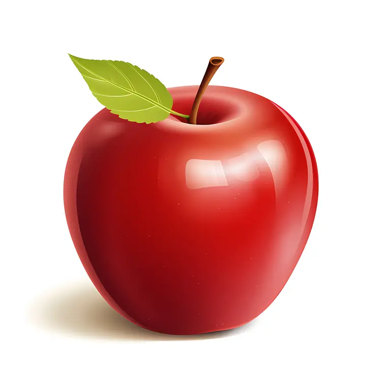 Single Red Apple with Leaf