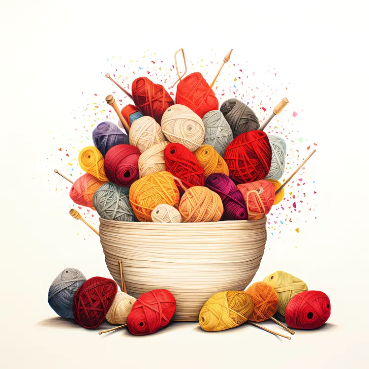 Basket of Colorful Yarn Balls