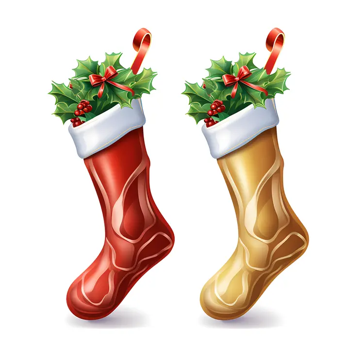 Festive Christmas Stockings with Holly and Ribbons