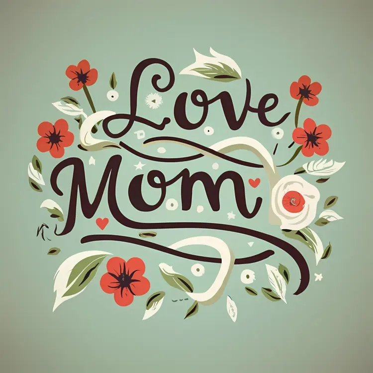 Love Mom Text with Floral Design