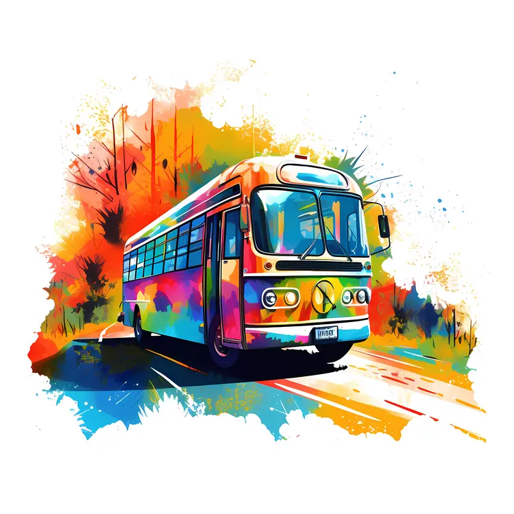 Colorful Retro Bus on a Road Trip