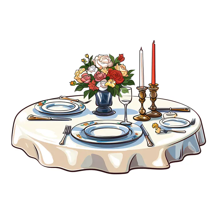 Elegant Table Setting with Flowers and Two Candles