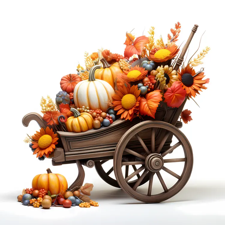 Autumn Harvest Cart with Pumpkins and Sunflowers
