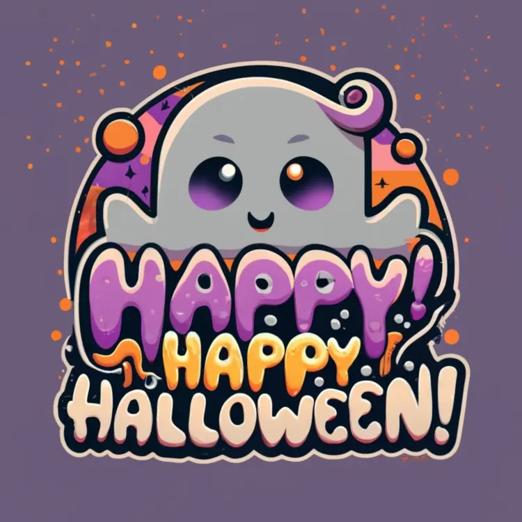 Cute Ghost with Happy Halloween Message