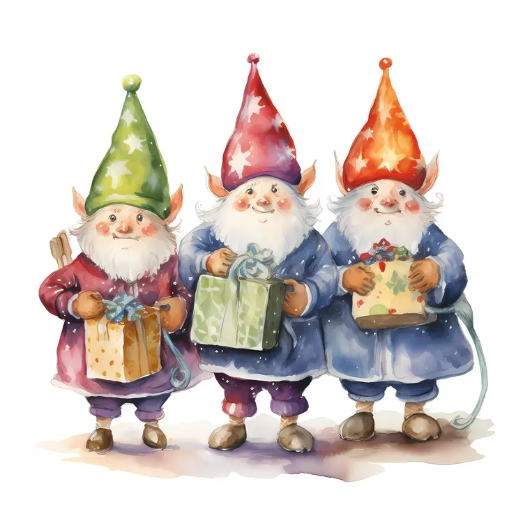 Cute Gnomes Holding Gifts