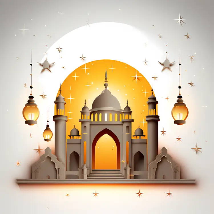Mosque with Lanterns and Stars