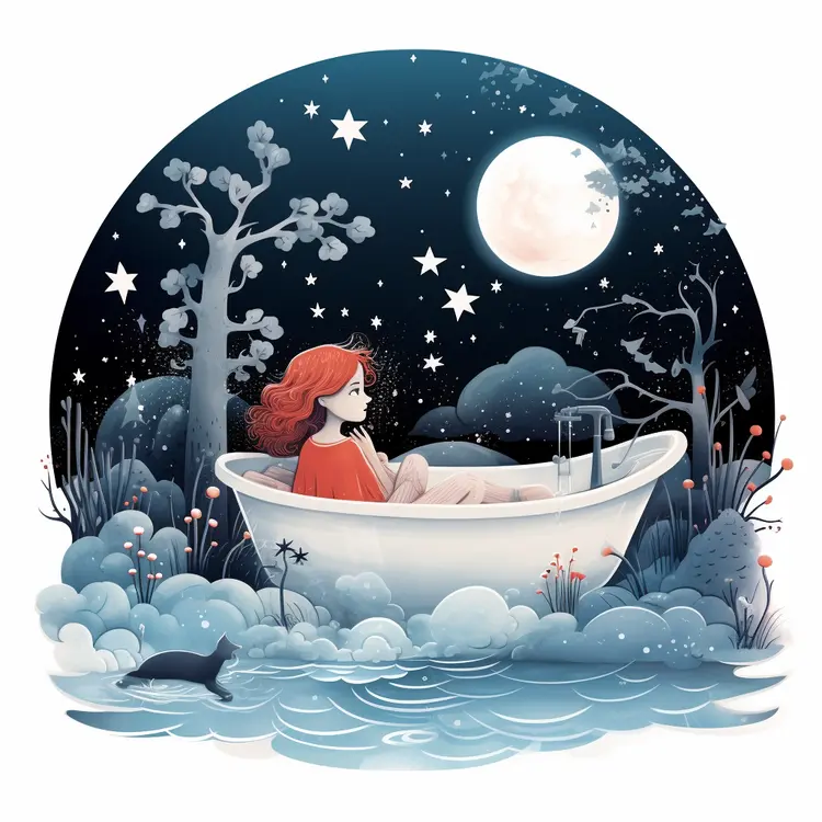 Dreamy Night with Girl in Bathtub