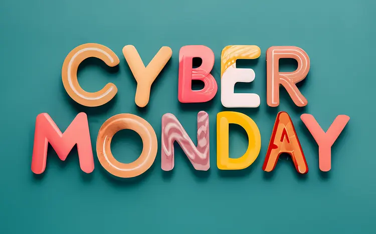 Colorful Cyber Monday Text on Green Background