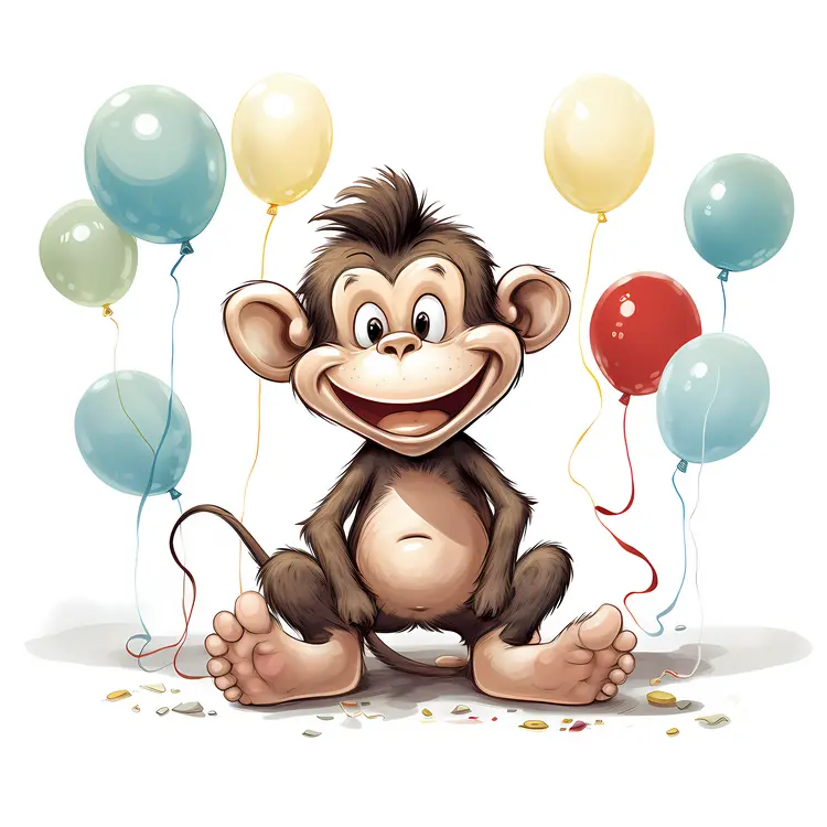 Happy Monkey with Balloons