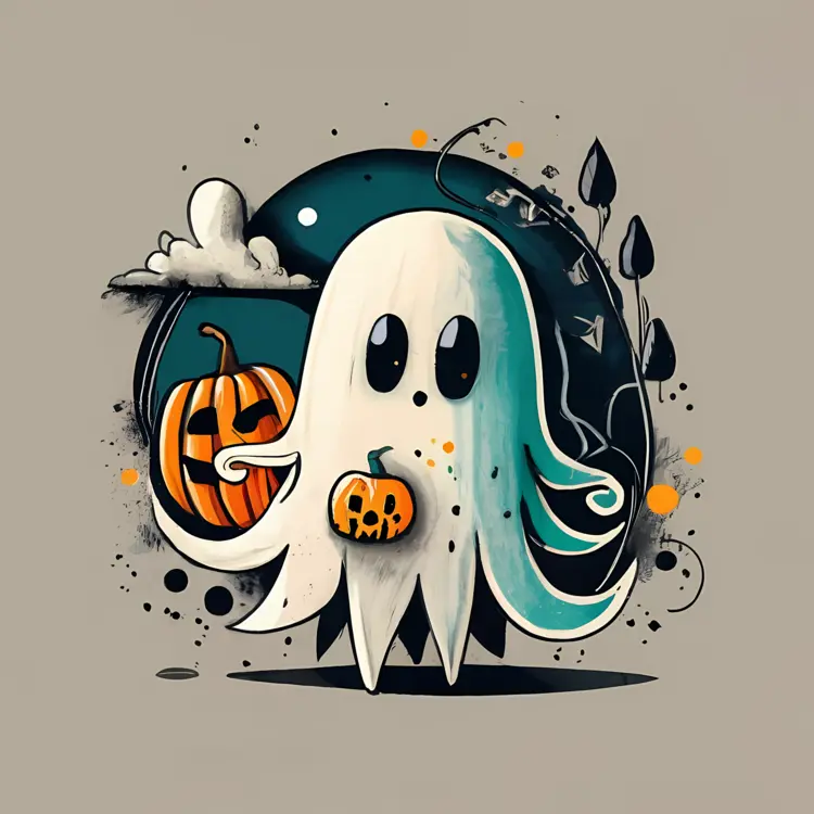Adorable Ghost with Pumpkins