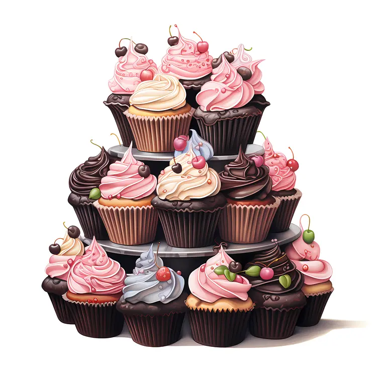 Tower of Colorful Cupcakes