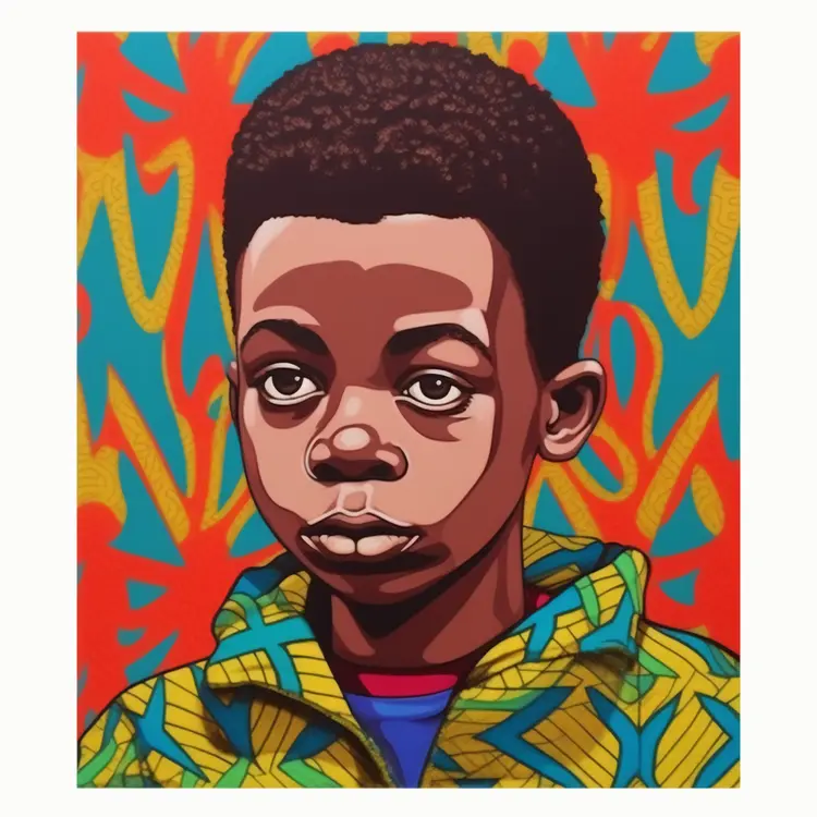 Colorful Portrait of a Boy with African Pattern Background