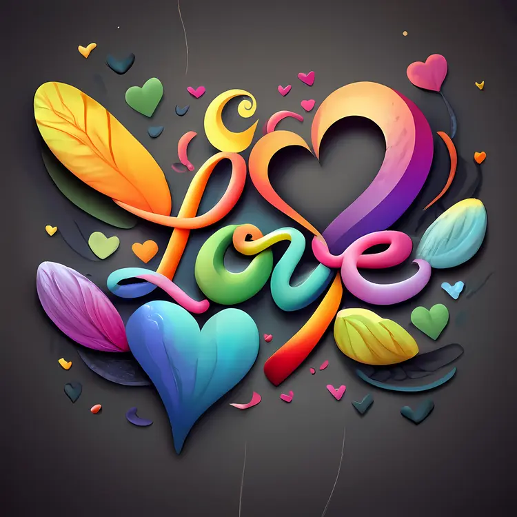 Vibrant Love Word Art with Hearts