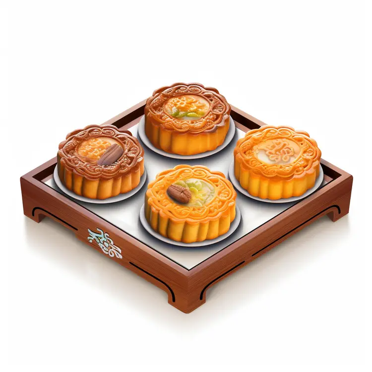 Mooncakes in Wooden Tray