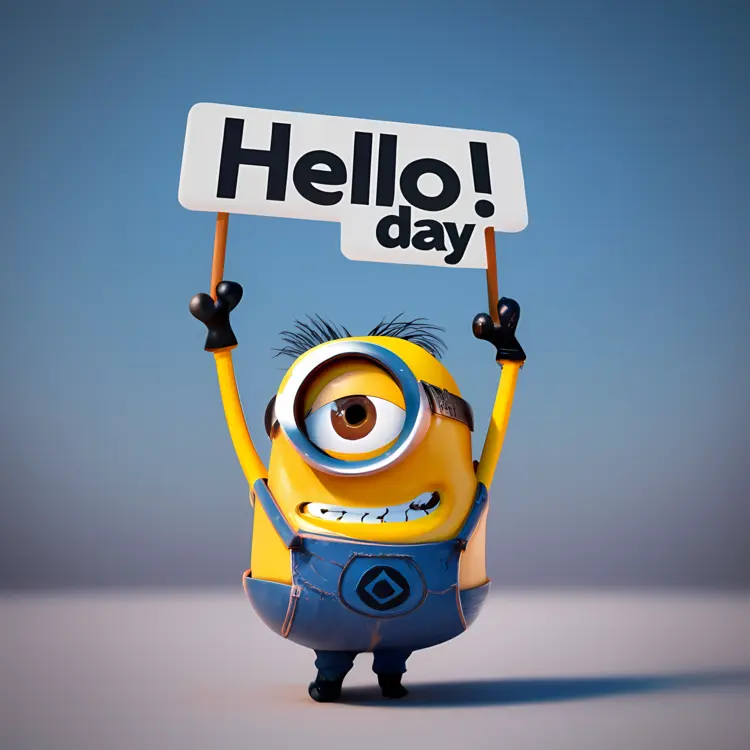 Minion Holding 'Hello day' Sign