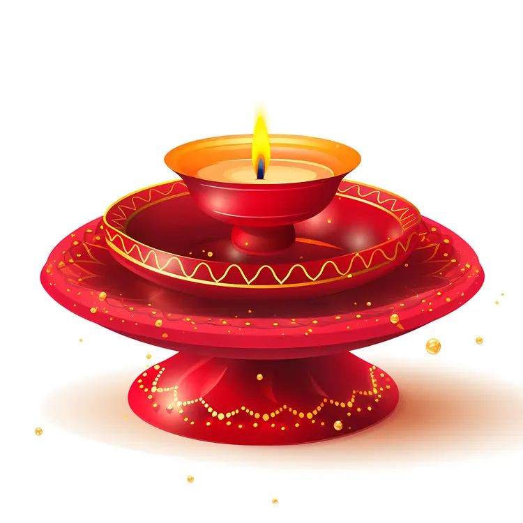 Red Candle with Decorative Plate
