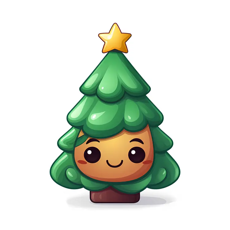 Cute Christmas Tree with Star Cartoon