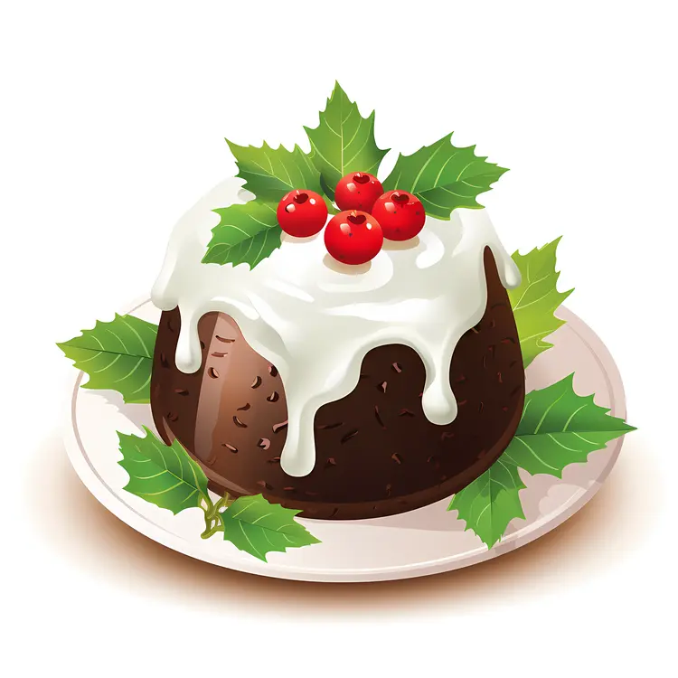 Christmas Pudding with White Icing and Holly