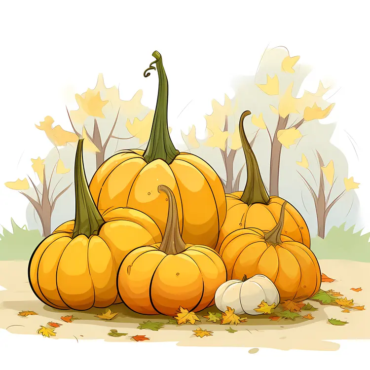 Beautiful Pumpkins in Autumn Setting