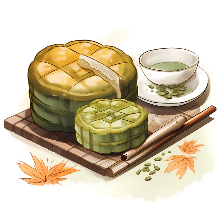 Green Mooncake with Tea for Mid-Autumn Festival
