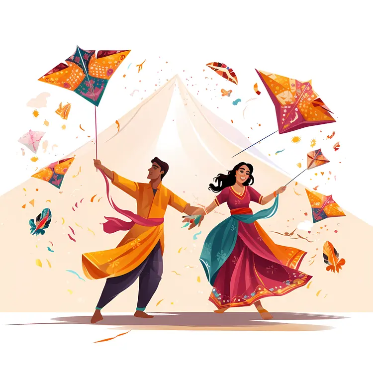 People Flying Colorful Kites