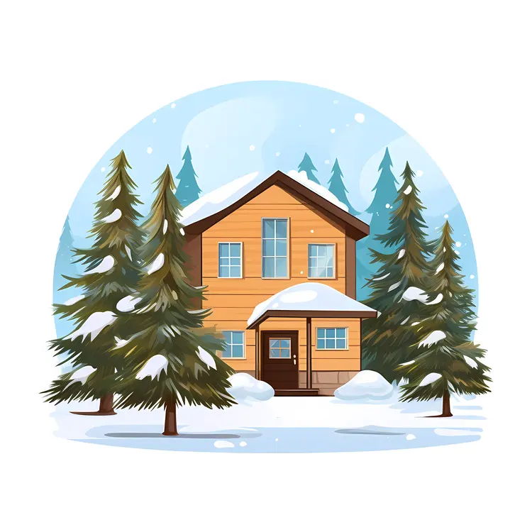 Snowy House in the Woods