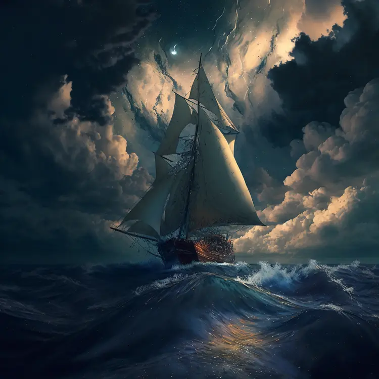 Sailing Ship in a Stormy Night