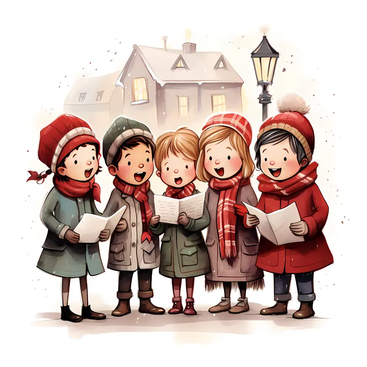 Joyful Carolers Singing in Winter