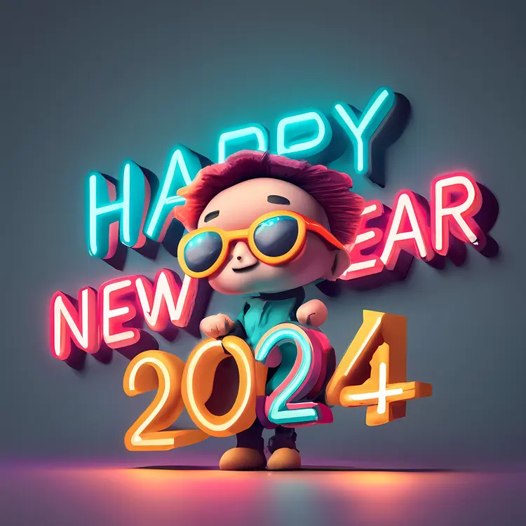 Cool Boy with Sunglasses Celebrating New Year 2024