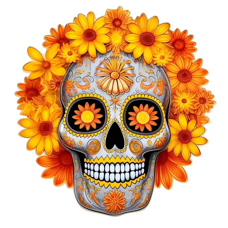Colorful Sugar Skull with Flowers for Day of the Dead Celebration