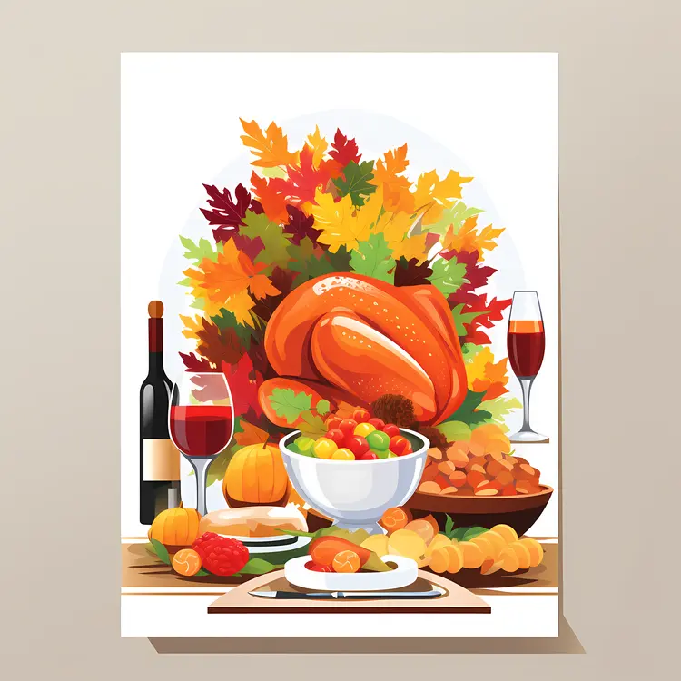 Thanksgiving Dinner with Turkey and Wine